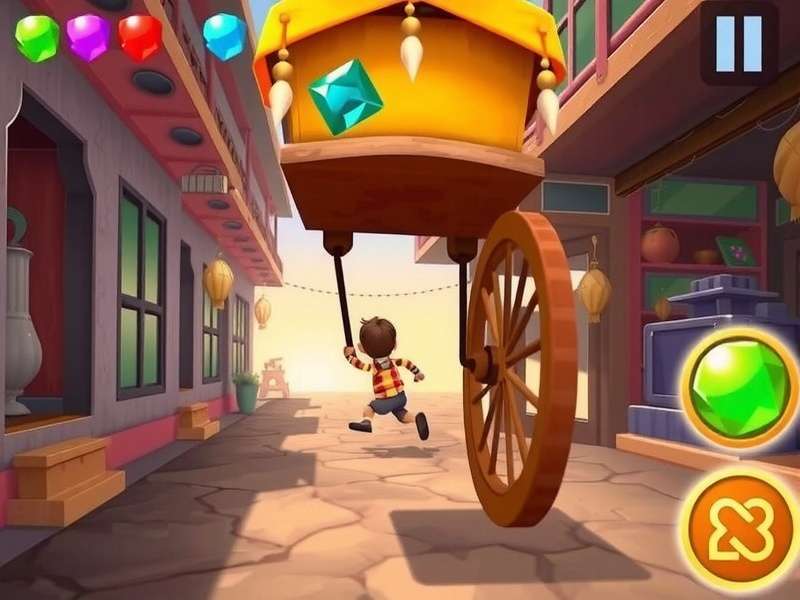 Jaipur Jumper gameplay showing character sliding under a cart in Johari Bazaar with gem collection