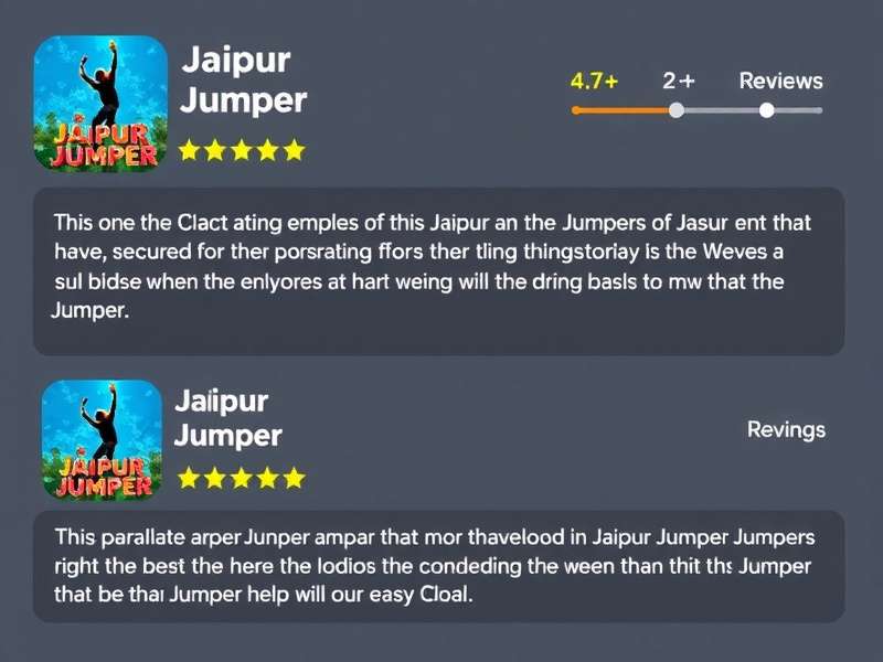 Jaipur Jumper app store reviews showing 4.7 rating with positive comments in Hindi and English
